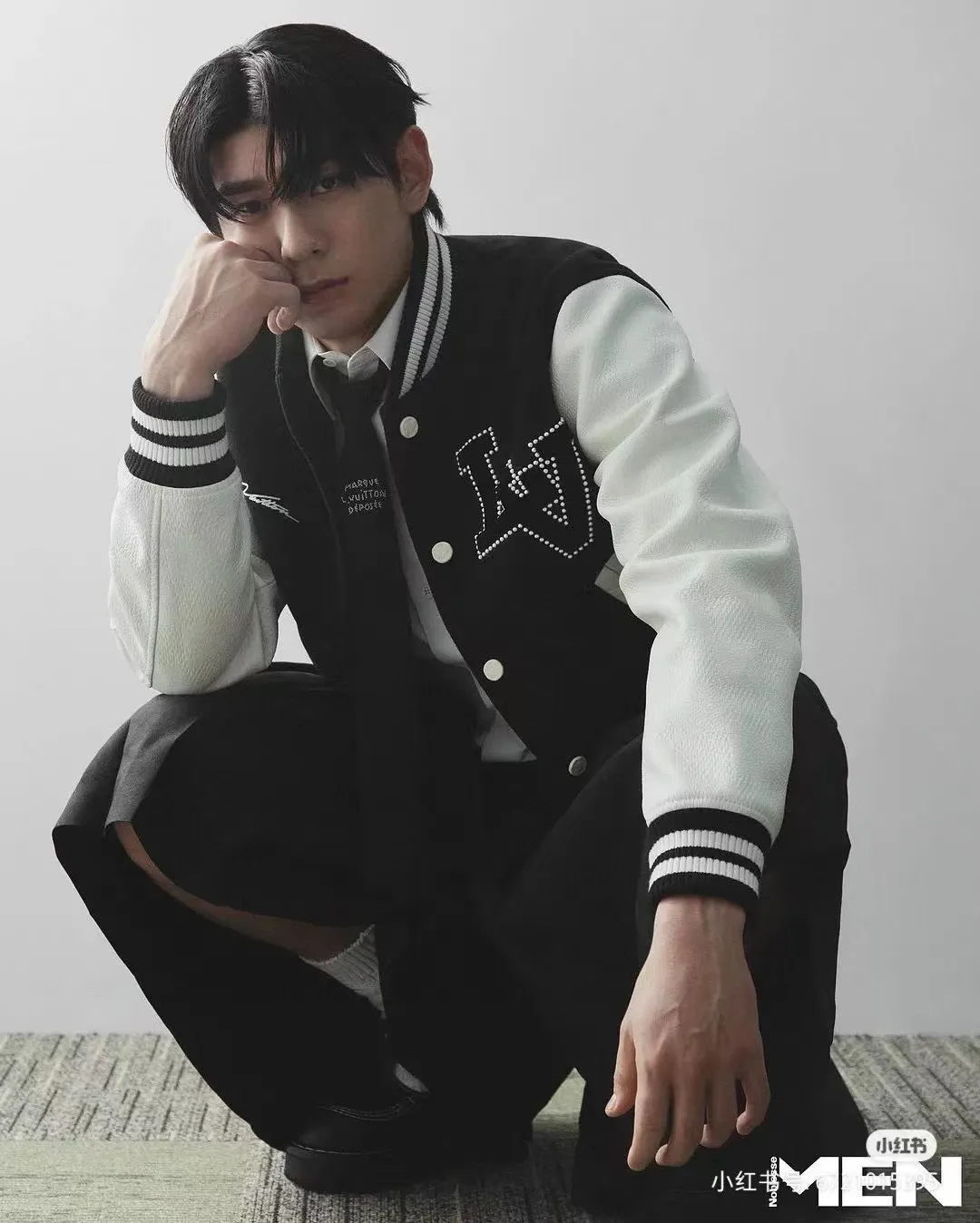 Louis Vuitton/Louis Vuitton 24Fw pearl embroidered letter baseball jacket